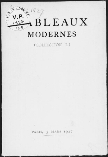 Tableaux modernes (collection L.) : [vente du 3 mars 1927]
