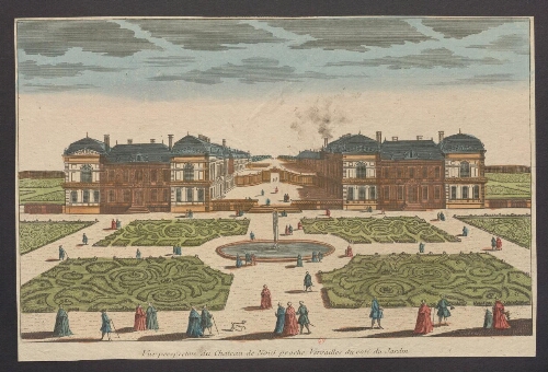 Vue perspective du château de Noisy proche Versailles du coté du jardin