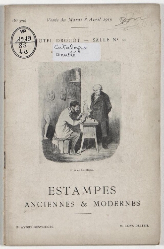 Catalogue des estampes anciennes et modernes [...] : [vente du 8 avril 1919]