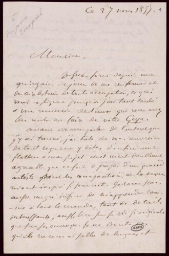 Lettre à Laurent Matheron, du 27 novembre 1857