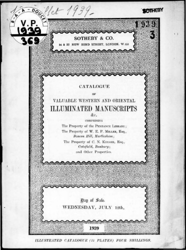 Catalogue of valuable Western and Oriental illuminated manuscripts [...] : [vente du 12 juillet 1939]