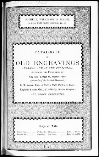 Catalogue of old engravings (framed and in the porfolio) [...] : [vente des 20 et 21 juin 1923]
