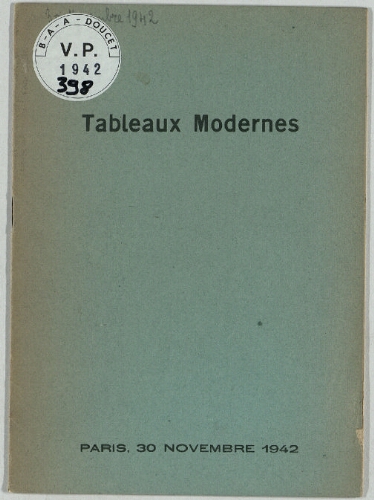 Tableaux modernes : [vente du 30 novembre 1942]