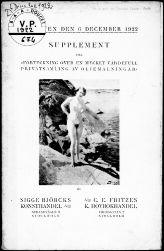 Supplement till förteckning över en mycket värdefull privatsamling av oljemålningar : [vente du 6 décembre 1922]