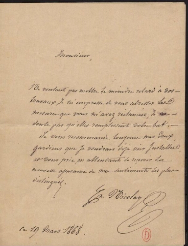 Lettres du marquis Aymard Marie Charles Théodore de Nicolaÿ