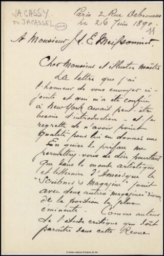 Lettres adressées à Meissonier, classées par ordre alphabétique du nom de l'expéditeur. Lettre J