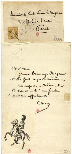 Lettre de Cham au comte de Vernier de Rougemont
