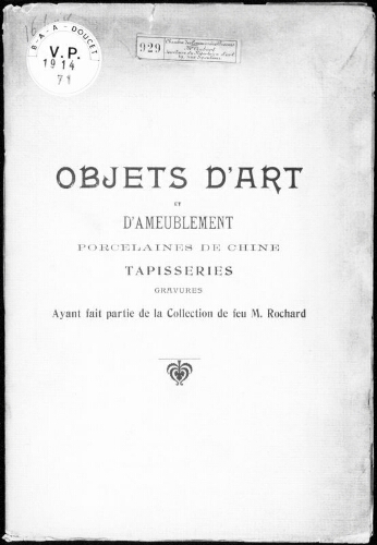 Catalogue des objets d’art et d’ameublement [...] : [vente du 16 février 1914]
