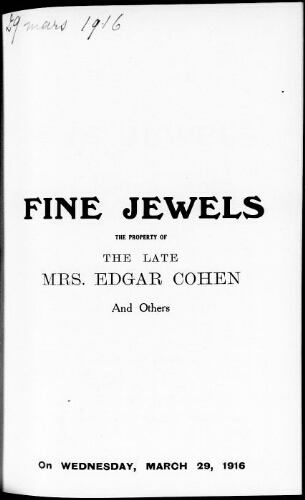 Catalogue of fine jewels […] : [vente du 29 mars 1916]