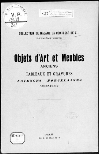 Catalogue des objets d'art et d'ameublement anciens et modernes [...] : [vente des 30 et 31 mai 1919]