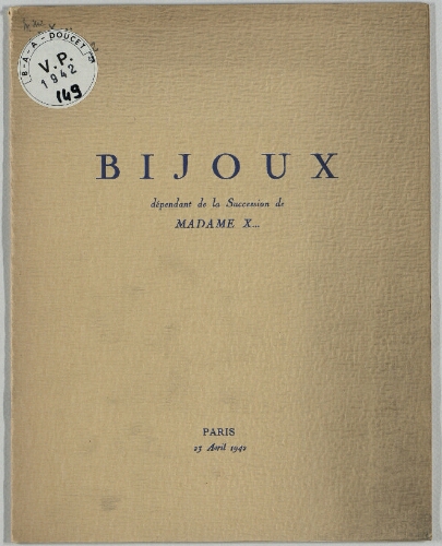 Bijoux dépendant de la succession de Madame X... : [vente du 23 avril 1942]