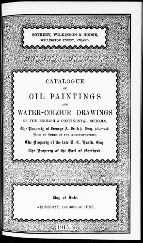 Catalogue of oil paintings and water-colour drawings of the English & continental schools […] : [vente du 30 juin 1915]