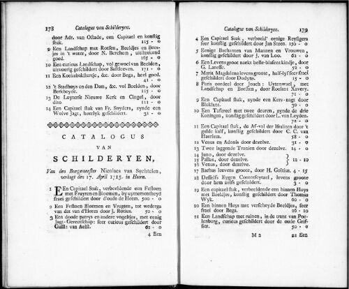 Catalogus van Schilderyen van den Burgemeester Nicolas van Suchtelen [...] : [vente du 17 avril 1715]