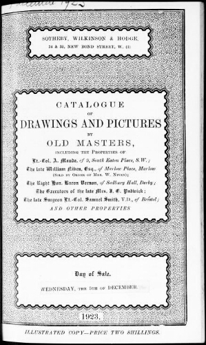 Catalogue of drawings and pictures by old masters [...] : [vente du 5 décembre 1923]