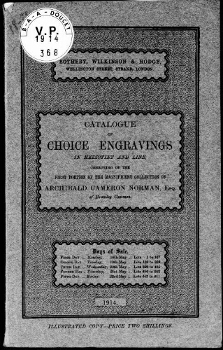 Catalogue of choice engravings in mezzotint and line […] : [vente du 18 mai 1914]
