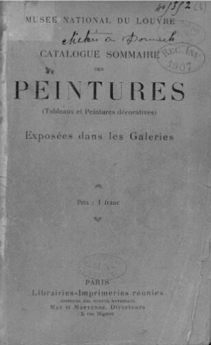 Catalogue sommaire des peintures exposées dans les galeries du Musée National du Louvre