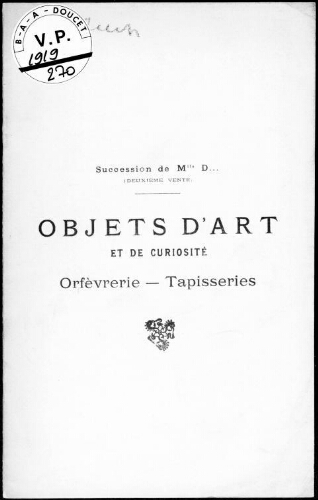 Catalogue des objets d'art et de curiosité du XVIIIe siècle et autres [...] : [vente des 23 et 24 juin 1919]