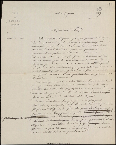 Lettre de Jean-Louis-Ernest Meissonier à Monsieur le Préfet, Poissy, 9 juin 1879