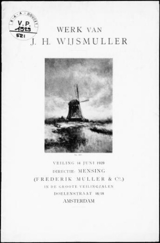 Werk van J. H. Wijsmuller : [vente du 14 juin 1929]