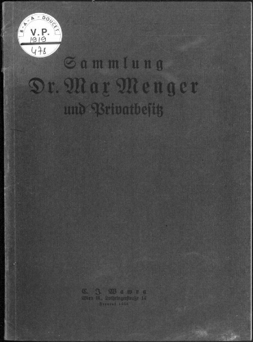 Sammlung Dr. Mar Menger und Privatbesitz : [vente des 13 et 14 octobre 1919]