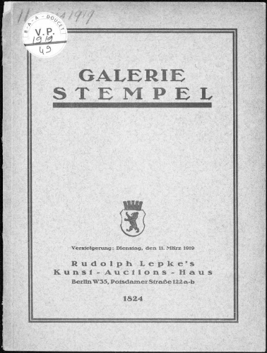 Galerie Stempel Gemälde neuerer Meister [...] : [vente du 11 mars 1919]
