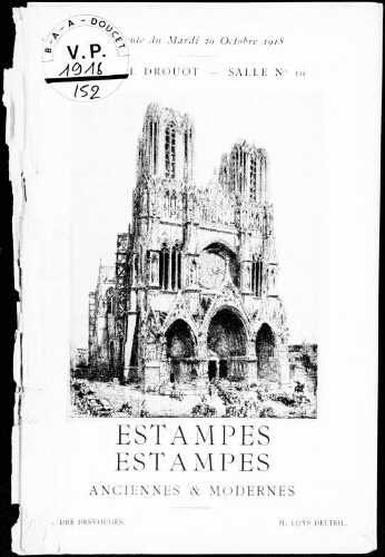 Catalogue des estampes anciennes et modernes […] : [vente du 29 octobre 1918]