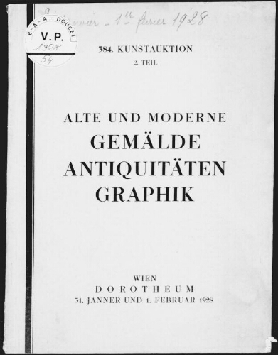 Alte und moderne Gemälde, Antiquitäten, Graphik [2. Teil] : [vente des 31 janvier et 1er février 1928]