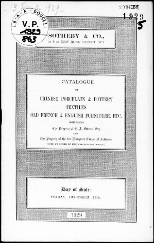 Catalogue of Chinese porcelain and pottery [...] comprising the property of E. A. Everett [...] : [vente du 13 décembre 1929]