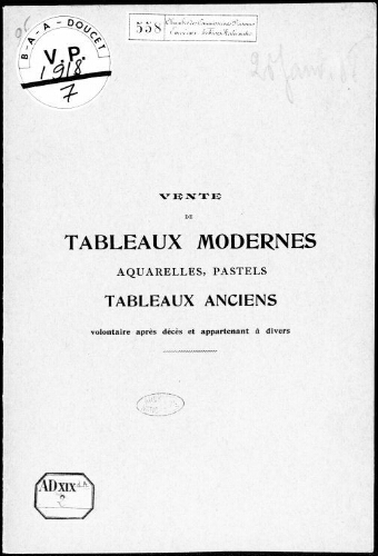 Catalogue des tableaux modernes, aquarelles, pastels […] : [vente du 26 janvier 1918]