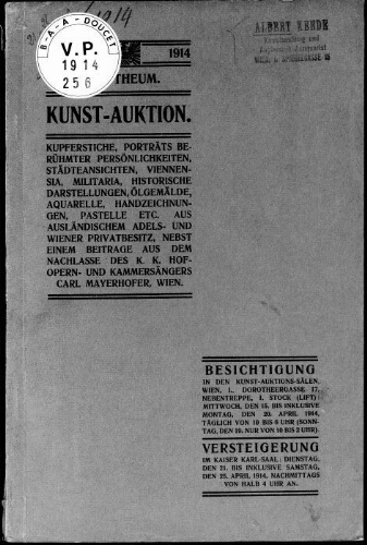 Katalog wertvoller Farbenstiche, Schabkunstblätter, Radierungen und schwarzer Kupferstiche [...] : [vente du 21 avril 1914]