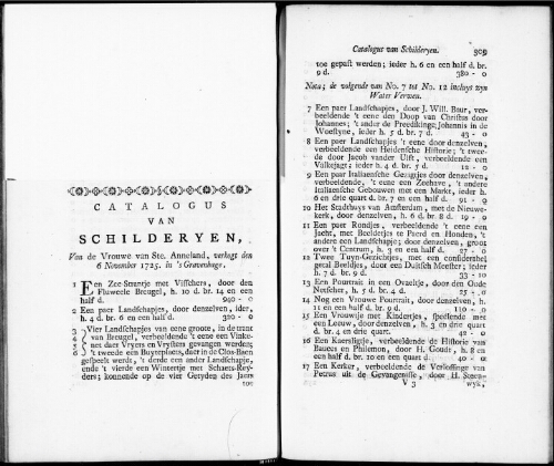 Catalogus van Schilderyen van de Vrouwe van Ste. Anneland [...] : [vente du 6 novembre 1725]
