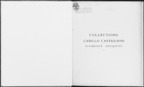 Collections Camillo Castiglioni. III. Tableaux, antiquités : [vente du 13 au 15 juillet 1926]