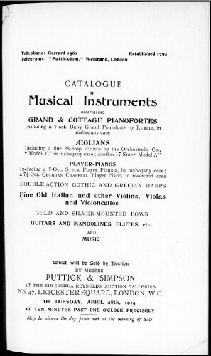 Catalogue of musical instruments [...] : [vente du 28 avril 1914]