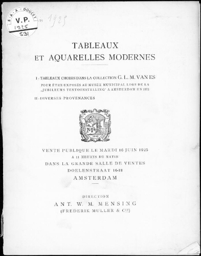 Tableaux et aquarelles modernes [...] : [vente du 16 juin 1925]