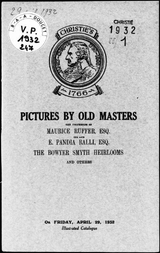 Pictures by old masters, the property of Maurice Ruffer [...] : [vente du 29 avril 1932]