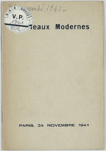 Tableaux modernes [...] : [vente du 24 novembre 1941]