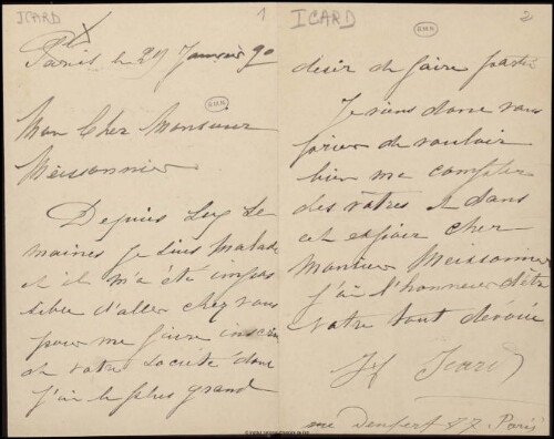 Lettres adressées à Meissonier, classées par ordre alphabétique du nom de l'expéditeur. Lettre I