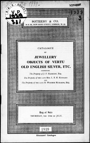 Catalogue of jewellery, objects of vertu [...] : [vente du 20 juillet 1939]