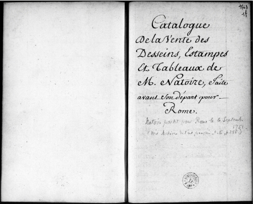 Catalogue de la vente des dessins, estampes et tableaux de M. Natoire : [vente de 1751]