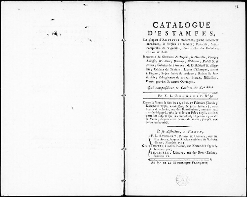 Catalogue d'estampes, la plupart d’artistes modernes [...] : [vente 5 au 7 décembre 1796]