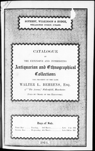 Catalogue of the extensive and interesting antiquarian and ethnographical collections [...] : [vente du 3 mars 1914]