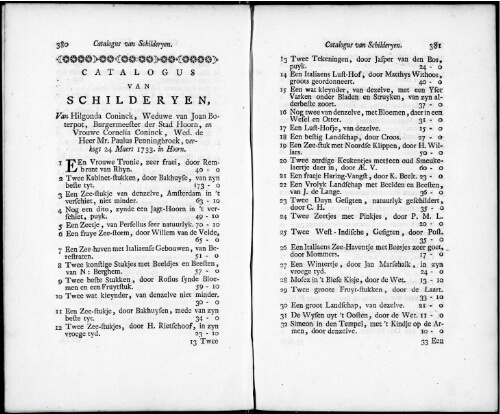 Catalogus van Schilderyen van Hilgonda Coninck [...] : [vente du 24 mars 1733]