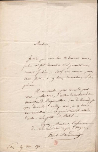Lettres de Emile Baudement