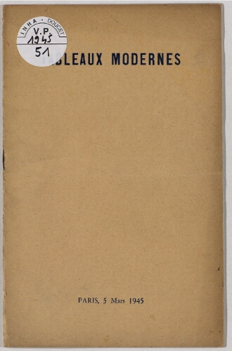 Tableaux modernes : [vente du 5 mars 1945]