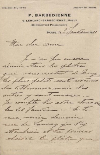 Lettres de Jules Leblanc-Barbedienne et Gustave Leblanc-Barbedienne à André Schoeller