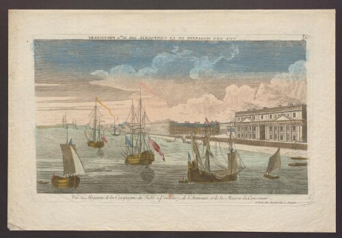 Vue des Magasins de la Compagnie des Indes à Pontichery, de l'Amiraute et de la Maison du Gouverneur