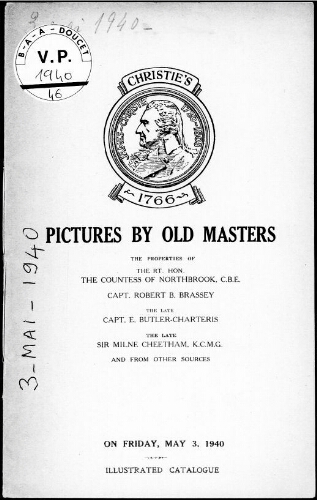 Pictures by Old Masters [...] : [vente du 3 mai 1940]
