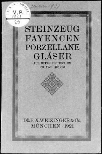 Steinzeug, Fayencen, Porzellane, Gläser, aus mitteldeutschem Privatbesitz : [vente du 20 et 21 janvier 1921]