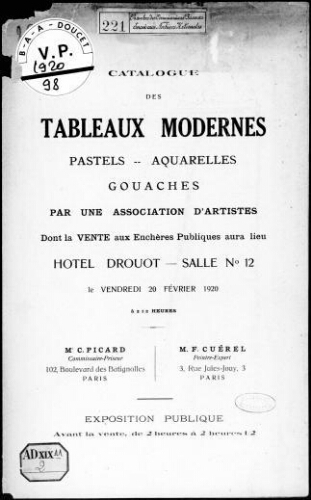 Catalogue des tableaux modernes [...] : [vente du 20 février 1920]