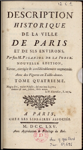 Description historique de la ville de Paris et de ses environs. Tome 4